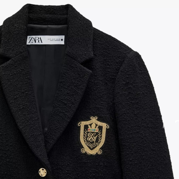 Rare zara limited edition textured tweed gold button blazer - Picture 2 of 11